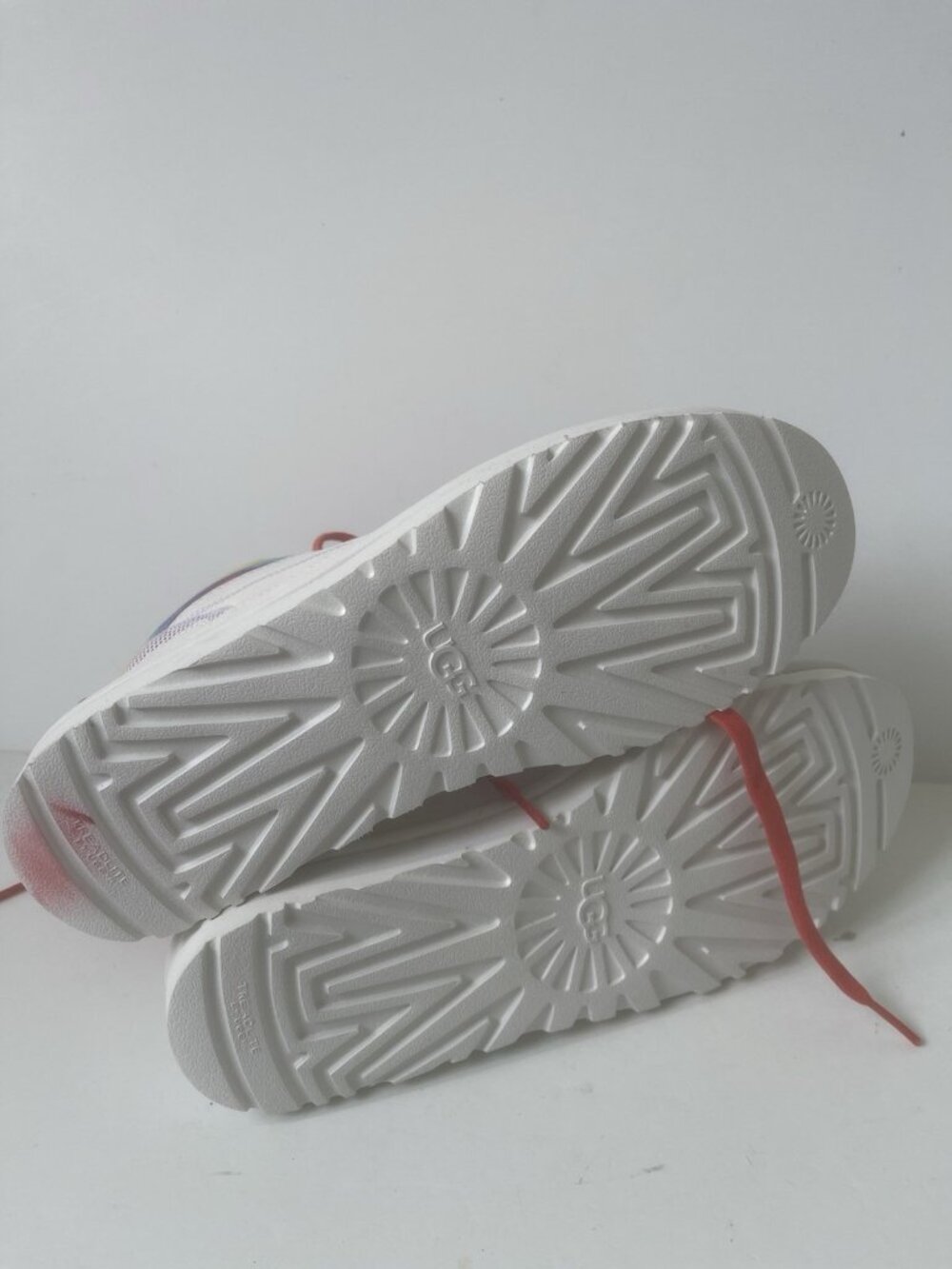 UGG Pride Highland Hi Cali Collage Sneakers Rainbow White Leather NWOB 9.5 - Picture 3 of 12